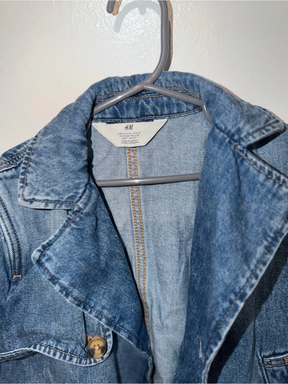 H&M Girls' Blue Denim Double-Breasted Jean Jacket Size 6X